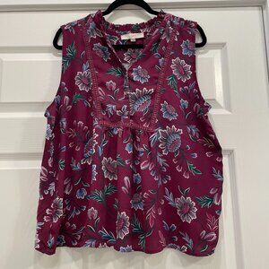 Women's Loft Floral Button-Front V-Neck Sleeveless Blouse XL